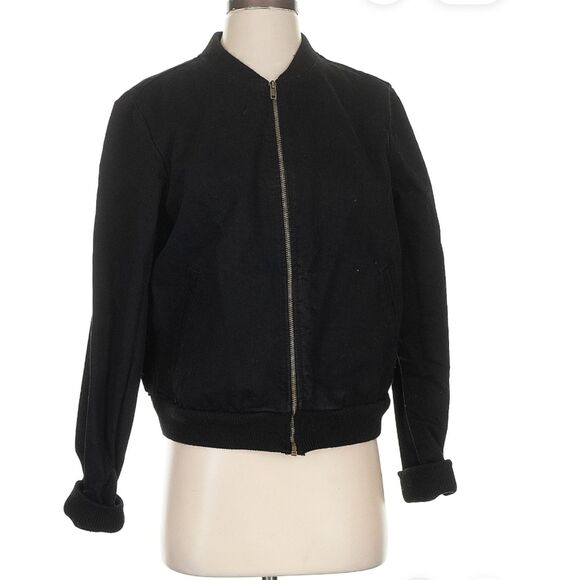American Apparel Women's Black Bomber Jacket 100% Cotton Size Large - Picture 1 of 8